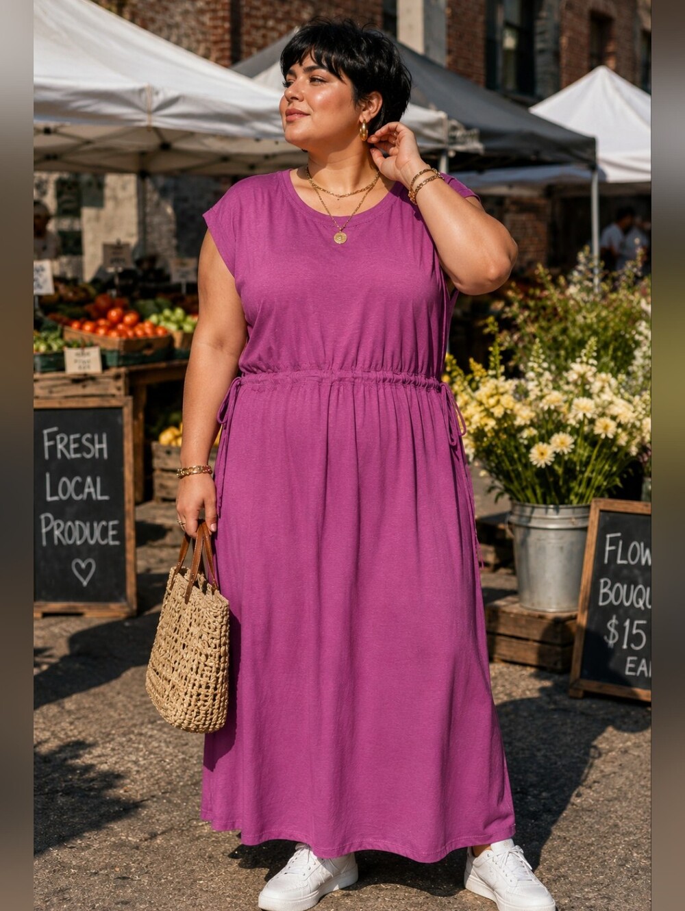 Pennington NEW Plus-Size 3x: Purple Drawstring-Waist Maxi Dress